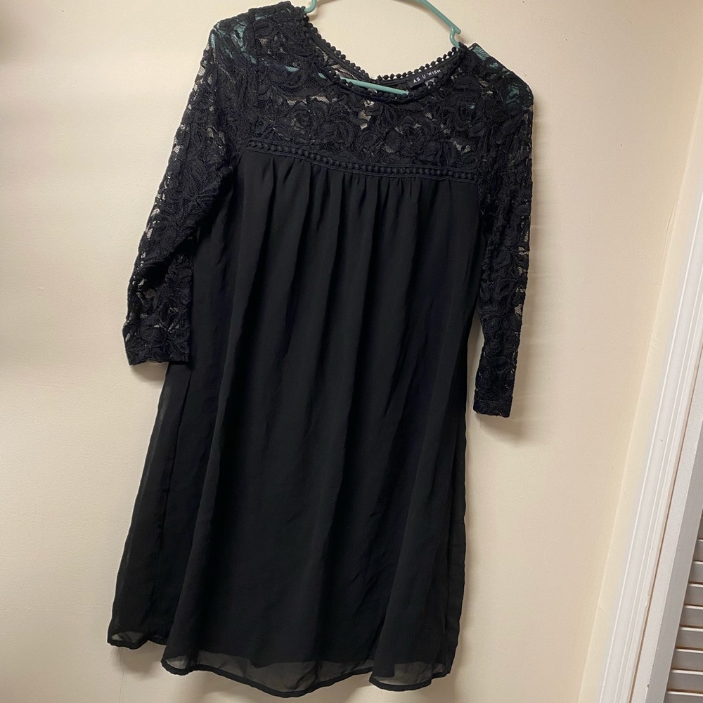 Black 3/4 Lace Sleeve Dress